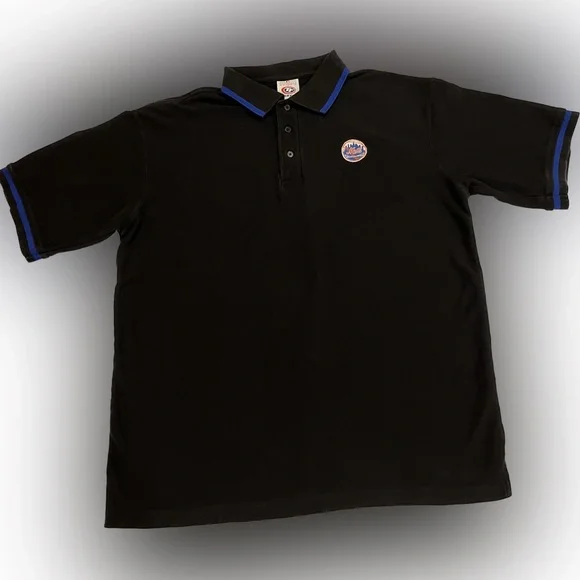 NY Mets MLB Size Large Genuine Merchandise True Fan Black Blue Polo Shirt